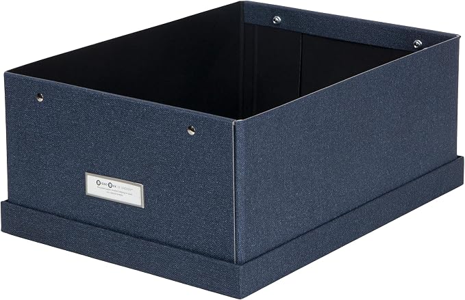 Bigso Katia KD Collapsible Storage Box with Labelframe for Easy Identification - Simple Assembly without Tools - Decorative Storage Boxes with Lids - 11.3in x 15.4in x 6.4in - Blue