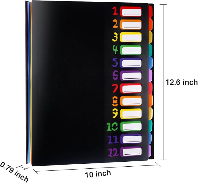 Shappy 12 Pocket Expanding File Folder with Rainbow File Folders Organizer Multicolored Pockets A4 Size Document Organizer for Students Offices(A4/Letter Size)