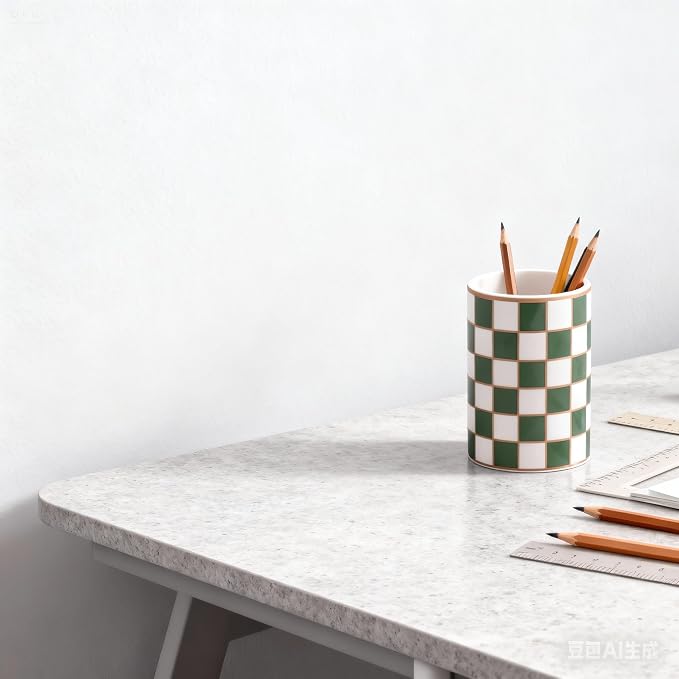 Ceramic Checkered Pen Holder For Desk,Cute Stand Black And White Pencil Cup,Durable Ceramic Pencil Cup, Decorative Makeup Brush Holder Cup, Stationery Holder for Office, School, Home (Green)