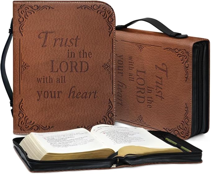 Retro Style Sunflower Bible Case with Bookmark Waterproof Bible Cover Case for Women Lightweight Bible Bag with Handle Pockets Church Book Bag Brown