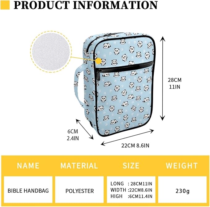 Coldinair Cartoon Pandas Blue Bible Covers for Women Girls Kids,Bible Case Bag Book Cover Scripture Carrying Case with Handle Pockets