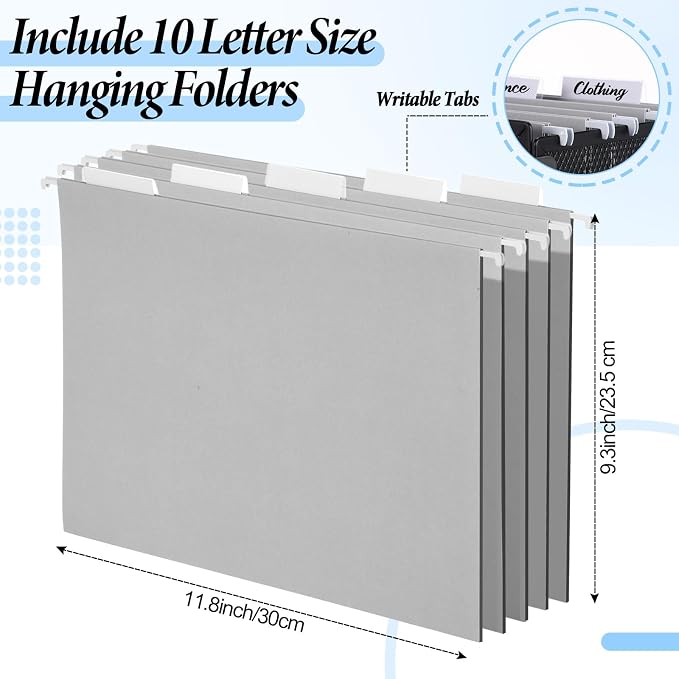 2 Pack Hanging File Holder, 10 Hanging Folders, Metal Mesh, Letter Size Folder Storage, Desktop Storage Cabinets, Office School Document(Gray,Small)