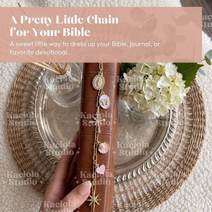 Kaciola Bible Charms Chain with 4PCS Planner Charms for Bible Study, Book Spine Bookmark, Journal Accessory, Unique Faith Jewelry Gift for Women (SJ-02)