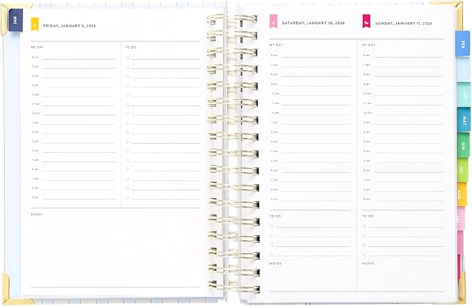 Simplified 2026 12-Month Spiral Daily Planner — Serene Stripe — January 2026 - December 2026, Calendar Year Organizer with Stickers, Pockets, and Keepsake Box