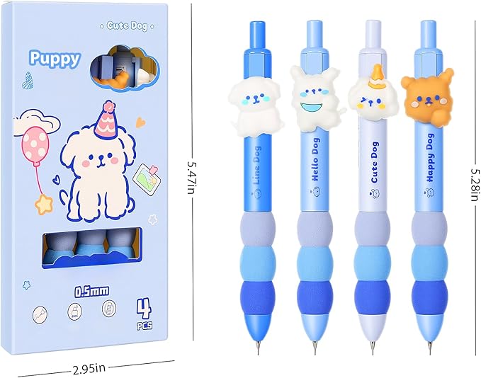 8Pcs Cute Dog Mechanical Pencils with Eraser 0.5mm Kawaii Cartoon Mechanical Pencil School Pencil Dog Gifts for Women Man