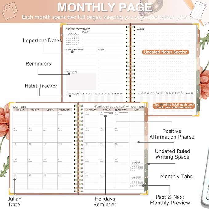 Large 2026-2027 Academic Planner, Weekly & Monthly Appointment Book from Jul. 2026 - Jun. 2027, Work & Life Daily Hourly Planner with Time Slots,A4 Agenda Organizer for School Office, Brown,8.5" x 11"