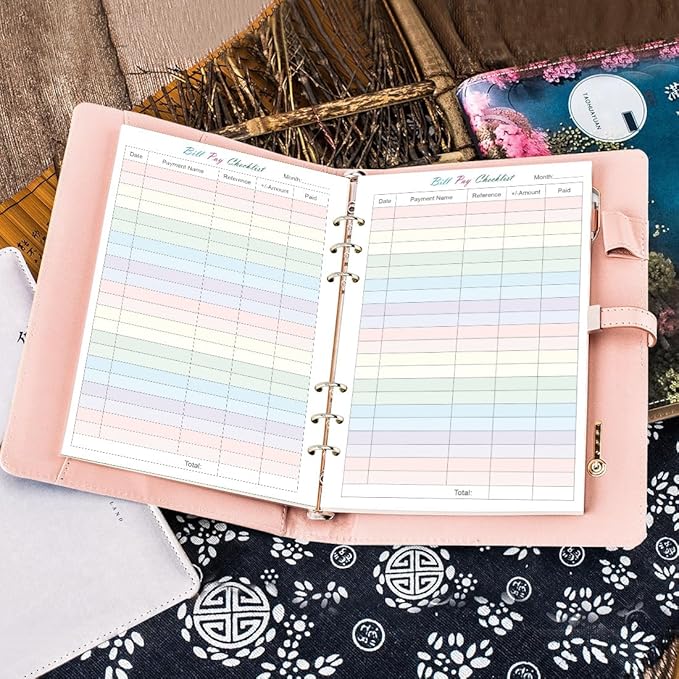 Payment Checklist Refills - 50 Sheets/100 Pages Colorful Monthly Budget Forms for A5 Binder, 6 Hole Punched, 100 gsm White Paper, 5.8" x 8.3"