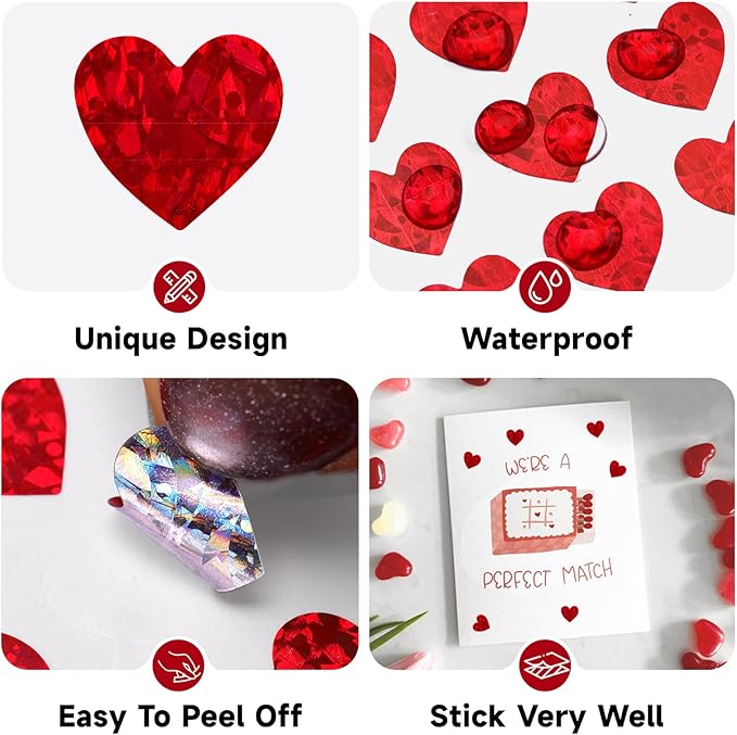 Anwyll 3000Pcs Heart Stickers - 1/2Inch Holographic Red Heart Stickers Tiny Mini Small Heart Shape Sticker Self Adhesive Happy Valentines Day Heart Love Sticker for Envelope Card Crafts Gift Wrapping