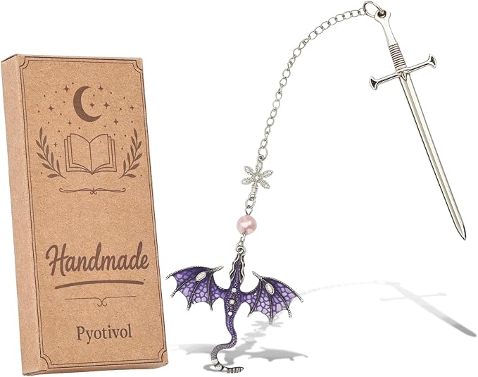 Vintage Fourth Wing Bookmark with Purple Dragon-Fantasy, Aesthetic and Unique Sword Bookmarks Accessories, Gifts for Reading Women, Men, Book Lovers, Girls, Teens, Teachers and Students