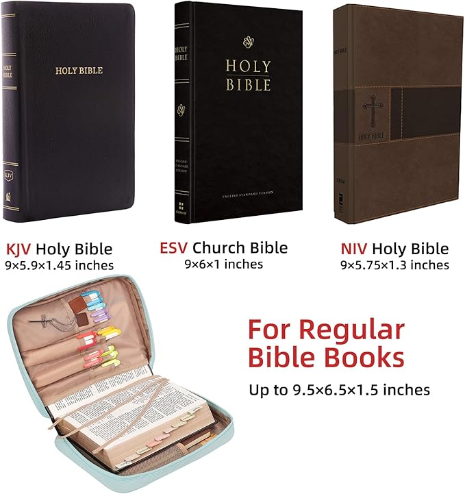 FINDCOZY Bible Cover for Women, Durable Carrying Book Case Church Bag for Biblical Accessories with Handle and Zippered Pocket, for Scriptures, Taslan Blue