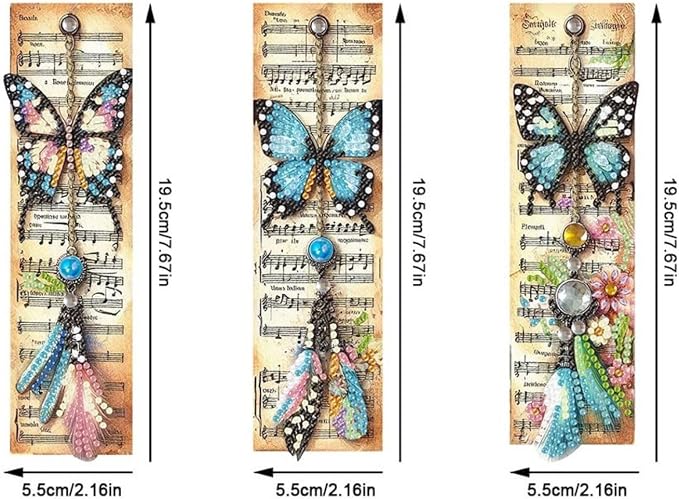 ARTopet 3Pcs DIY Diamond Art Painting Bookmarks with Colorful Butterfly Pendant PET Bookmark Ornament Double Sided Pattern Single Sided Diamond Book Marker Clip Gifts Tags-Butterfly01