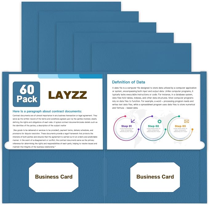 Folders with Pockets, LAYZZ 60 Pack Paper Pocket Folders, 2 Pocket File folders Fits Letter Size Paper, for School Office and Home (Blue)