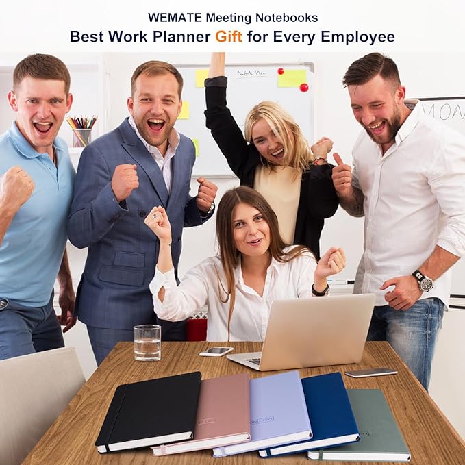 WEMATE Meeting Notebook for Work, Work Planner Notebook with Action Items, B5 Size Project Planner, Easily Take Meeting Notes & Keep Agendas on Track, Calender, Index Page, Inner Pocket, 7×10 Inch, Dark Blue
