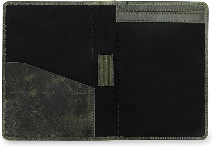 Leather Junior Padfolio for Men Women Business Portfolio Folder Compact 5 x 8 Legal Pad Organizer with Pen Loop Professional Resume Interview Document Holder Padfolio (Green)