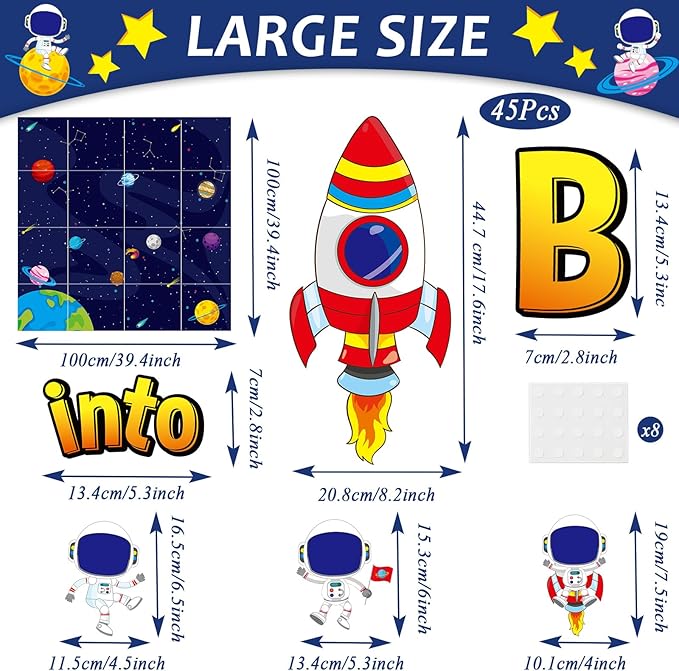 Outer Space Bulletin Board Classroom Decorations Set Galaxy Planet Spacecraft Astronaut Paper Cutout for Posting Photo Blast Into a Learning Adventure Teacher Back to School Wall Door Chalkboard Decor
