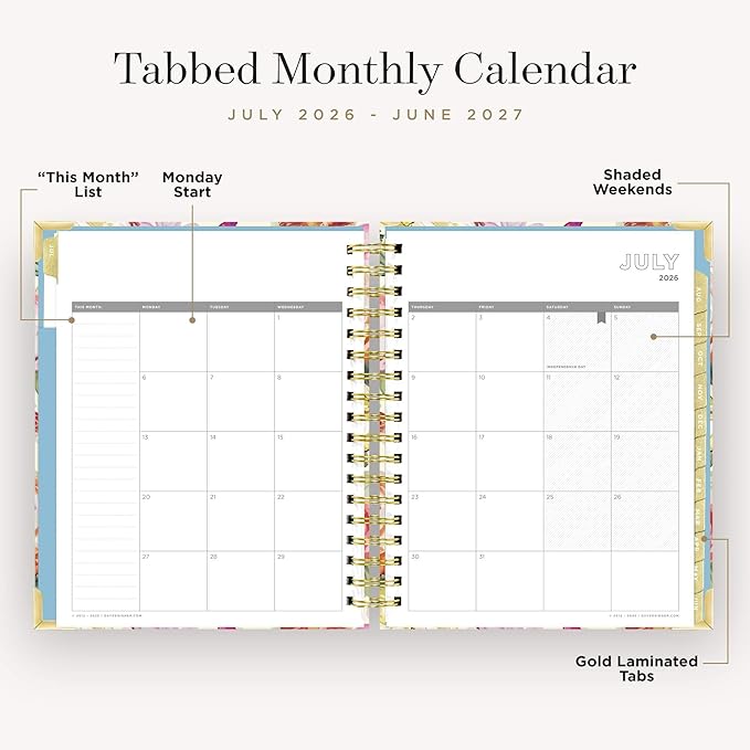 Day Designer 2026-2027 Daily Academic Year Planner Calendar, July 2026 - June 2027, 7.4" x 9.5", Glossy Laminated Cover, Wirebound, Laminated Tabs, Storage Pocket, Includes Stickers & Snap-In Ruler, Oh So Lovely
