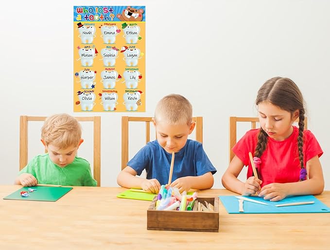 D4DREAM Who Lost a Tooth Poster - 11"x 16.5" Confetti Lost Teeth Learning Posters Charts for Nurse Office Decorations Back to School Teacher Supplies for Kindergarten Elementary Classroom