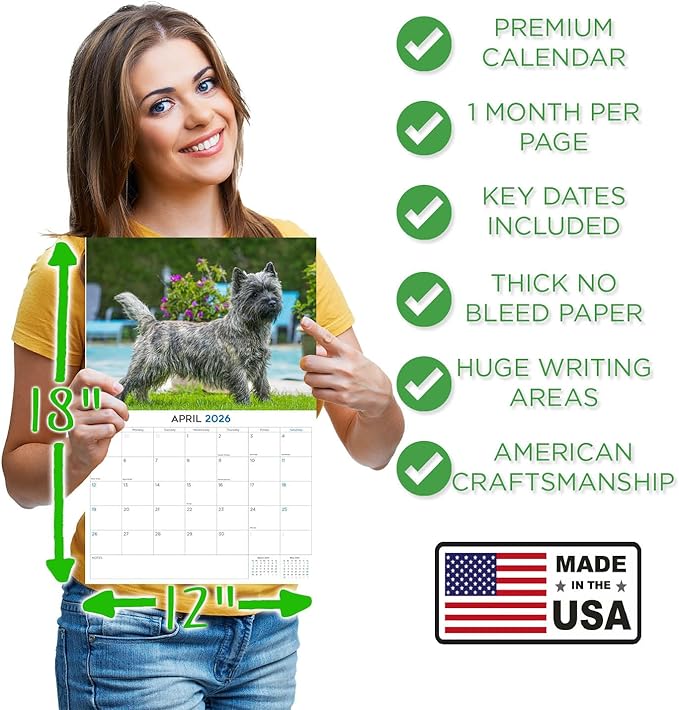 2025 2026 Cairn Terrier Calendar - Dog Breed Monthly Wall Calendar - 12" x 18" Open - Thick No-Bleed Paper - Giftable - Academic Teacher's Planner Calendar Organizing & Planning - Made in USA