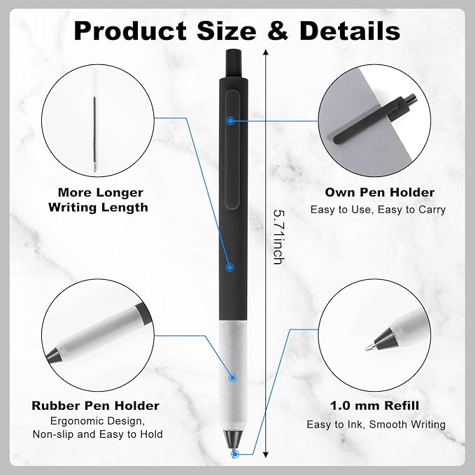 50 Pcs Black Pens, 1.0mm Retractable Ballpoint, Fine Point Smooth Pens with Soft Grip, Office Pen School Supplies for Writing