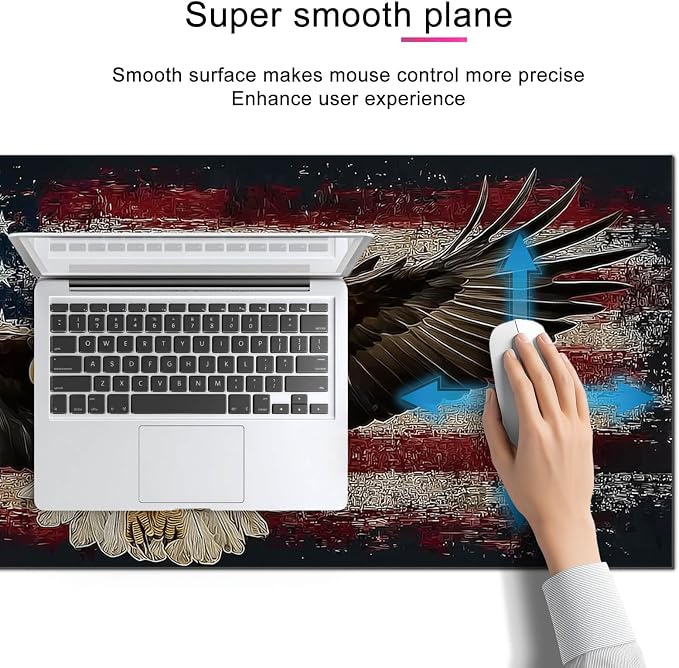 HOMETITUTE XL Mouse Pad 31.5 x 11.8 Inch Bald Eagle American Flag Desk Mat Large Extended Keyboard Mat Computer Desk Pad Non Slip Waterproof Mouse Pads Gaming Office Accessories