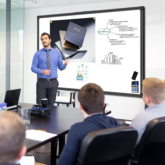 60"X40" Large Magnetic Whiteboard for Wall - Non-Glare Coated Surface, Heavy-Duty Hanging Dry Erase Board with Black Aluminum Frame for Office, Classroom & Home (Full Accessory Kit Included)