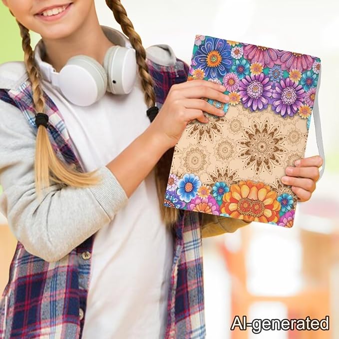 Dreaweet Boho Mandala Lotus Book Cover Stretchable Jumbo Books Covers Sox Protector Hardcover Textbooks Sleeve Schoolbook Case for Women Teen Girls