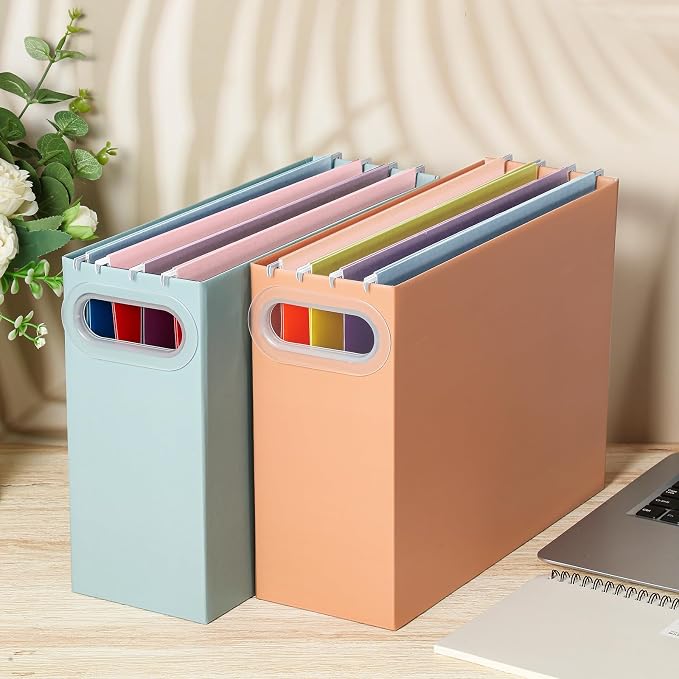 PerKoop 6 Pcs Morandi Color Hanging File Organizer Collapsible Cardboard File Box with Handle and Labels Pastel Hanging Folder Organizer Letter Size for Student Teacher Office Classroom (6 Colors)
