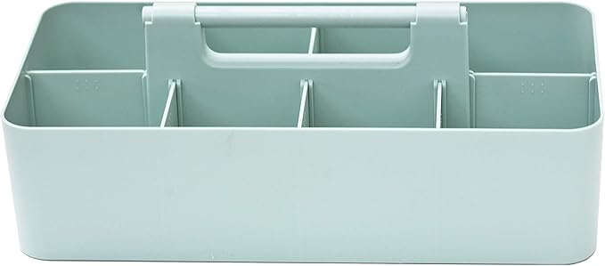 Portable Caddy Organizer -2 Stackable Plastic Caddy with Handle | Desk, Makeup, Dorm Caddy, Classroom Art Organizers (Made In Usa) (Ivory/Mint)