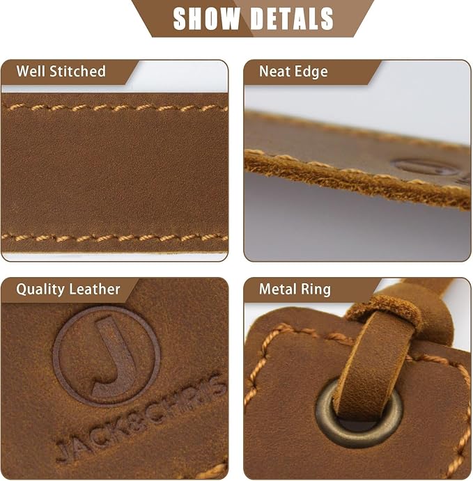 Jack&Chris Genuine Leather Bookmark, Handmade Stitched Thin Bookmarks for Women Men, Classic Style Book Accessories Gifts for Book Lovers Students Writers Readers Teens Adults