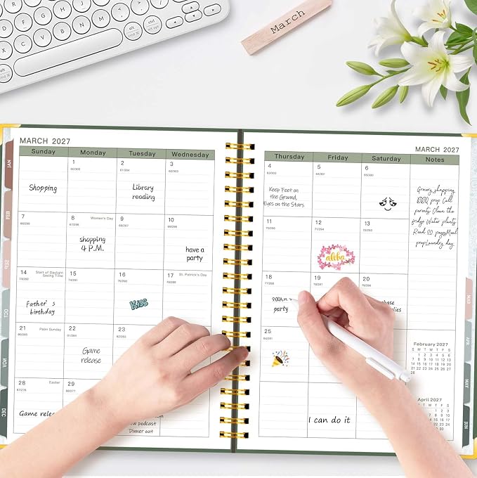 Large 2026-2027 Academic Planner - Hardcover Daily Planner from Jul. 2026-Jun. 2027 - A4 Weekly & Monthly Calendar Agenda Organizer Book with Stickers, Back Pocket, Coated Tabs - 8.5"x 11", Dark Green