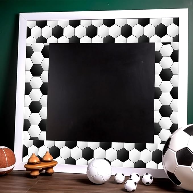 Whaline 32.8 Ft Soccer Bulletin Board Borders 3D Black White Soccer Die-Cut Board Trim for Sport Party Back to School Classroom Office Chalkboard Decoration