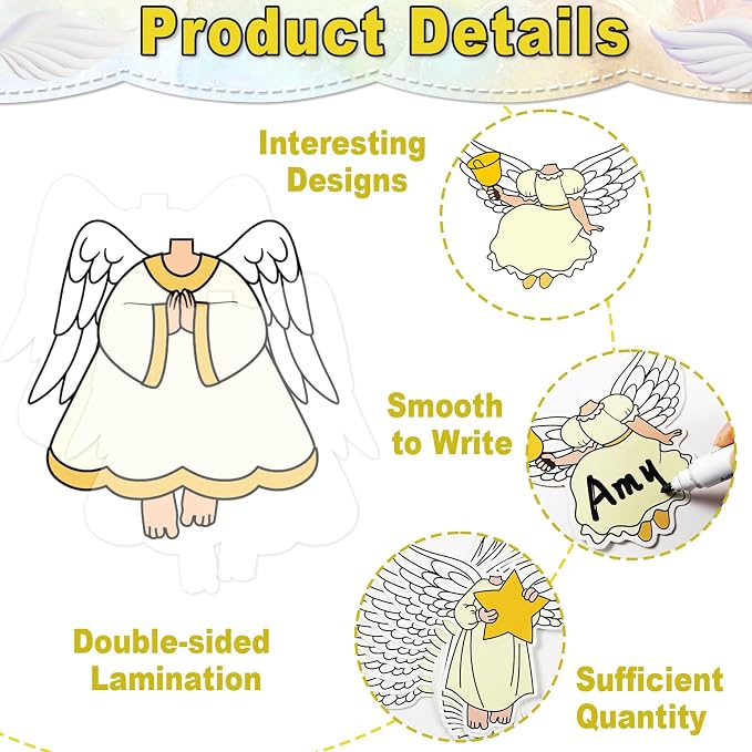 60Pcs Christmas Angel Cutouts Bulletin Board Decoration Angel Boys and Girls DIY Photo Craft Cutouts Religious Classroom Supplies for Teacher Student Xmas Holiday Party School Chalkboard Wall Decor