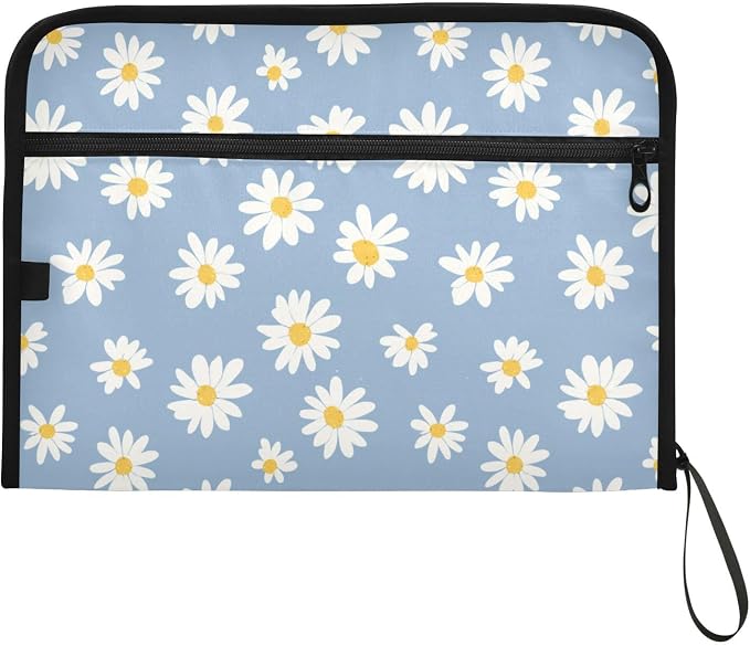 Blue Daisies Accordion File Organizer Expanding Document Folder with 13 Pockets Portable File Folder for A4 Letter Size