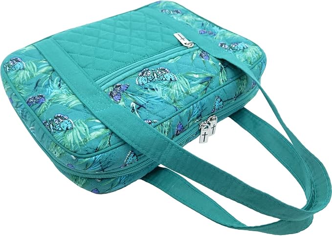 DIWI Quilted Bible Cover Large Sizes 10 X 7 X 2.75 Inches Bible Tote Good Book Case Teal Color (L, C2 Butterfly Green)