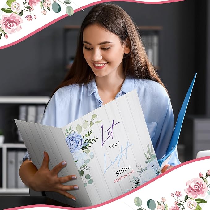 Qeeenar 24 Pack File Folders Organizer Christian Folders with Pockets 9x12 Inch Filing Organizer Document Holder Pocket Folder for School, Office, and Home(Flower Style)