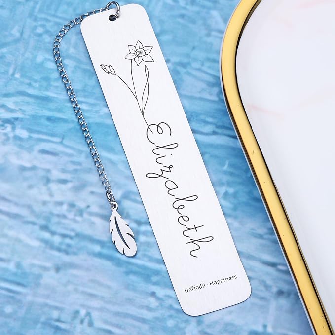 Personalized Bookmarks for Women Book Lover Birth Flower Birthday Customized Gifts for Reading Her Daughter Friends (Birth Flower with Flower Language)