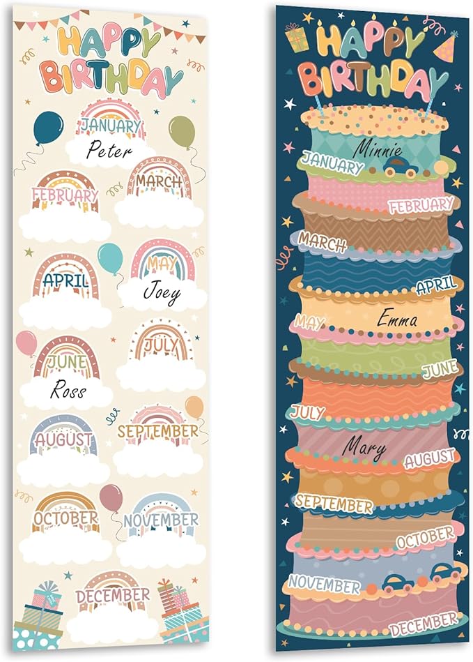 Lonfliness Happy Birthday Poster Chart Boho Birthday Bulletin Board Decorations Birthday Classroom Wall Door Decor for Calendars Bulletin Boards Nursery Homeschool Kindergarten Back to School Supplies