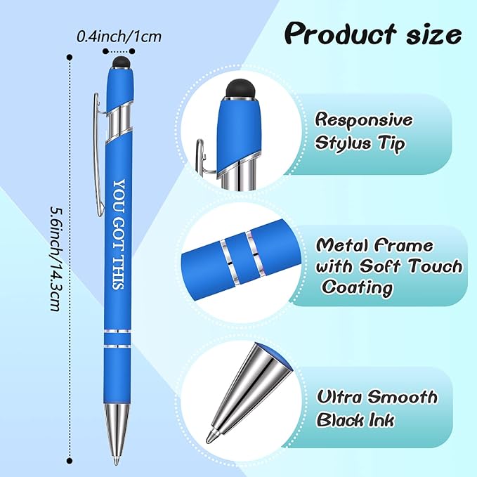 Zonon 12 Pcs Inspirational Pens Gift Set Funny Ballpoint Pen with Stylus Tip Motivational Graduation Gifts Bulk for Teacher Coworkers Nurse School Office Supplies(Rainbow Colors,Classic Style)