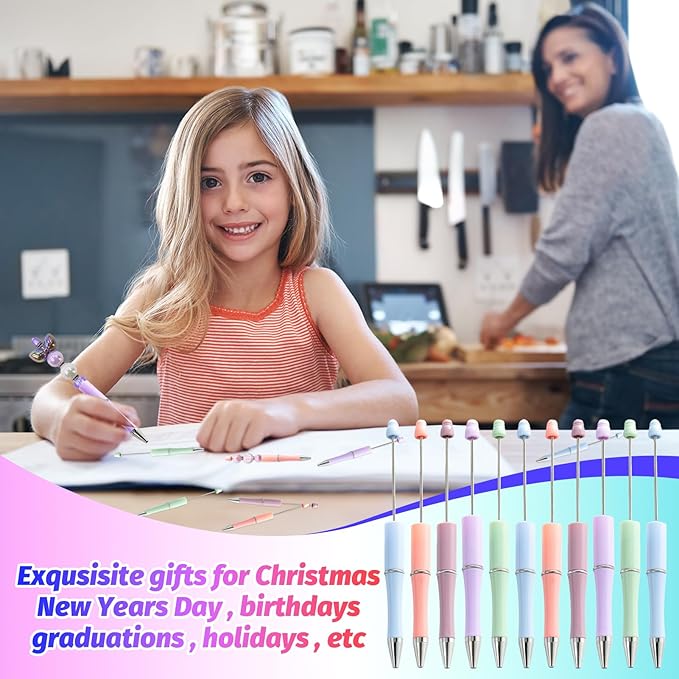 150 Pieces DIY Beadable Pen Kit – 50 Plastic Ballpoint Pens with Refills & Bags – School Supplies, Office Accessories & Decorative Items for Students & Teachers (Pastel)