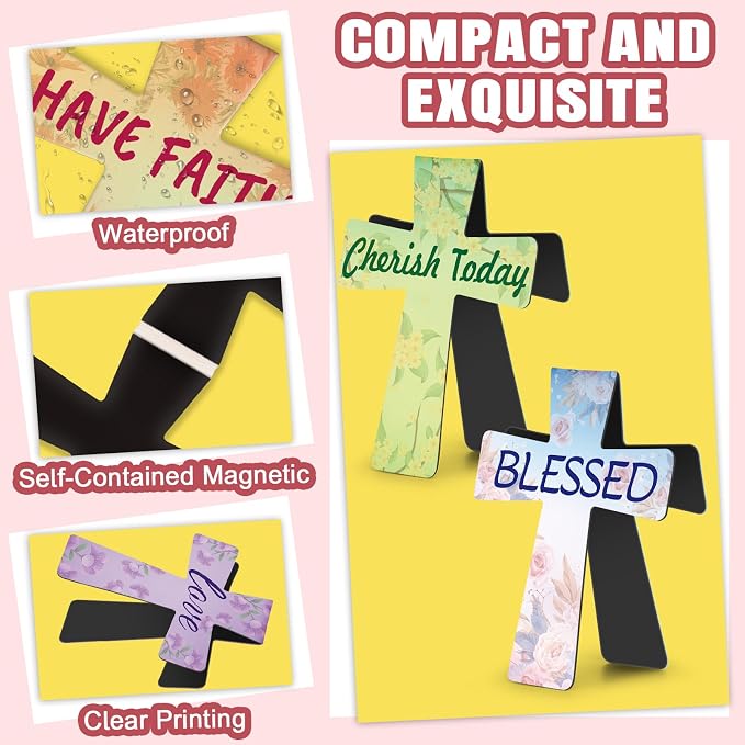 Magnetic Bookmarks, Kaluofan 24PCS Bible Bookmark Christian Bookmarks Cross Bookmark Bulk, Magnetic Cross Page Holders for Bibles, Inspirational Gifts for Teacher Students Book Lovers