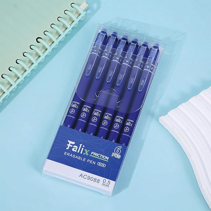 MOZXIRZ 6 Pcs Erasable Gel Ink Pens Retractable Pens 0.5mm Fine Point Blue Ink Smooth Writing Erasable Pen for Women Men Girls Boys Office School Supplies (6Pcs Blue Ink)