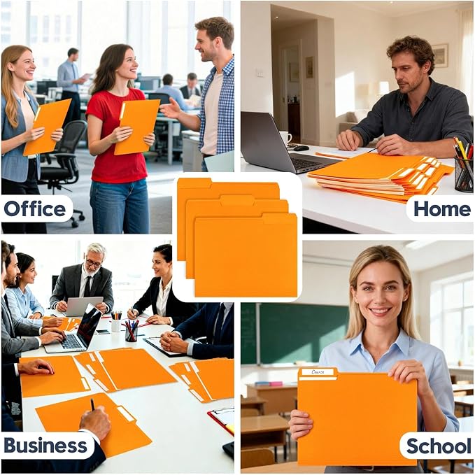 File Folders,Colored File Folders Letter Size,8.5" x 11",150 Pack 1/3 Cut Tab Bulk Folders,Durable Paper Folders with Blank Labels for Office Business School Home Use,Pumpkin Orange