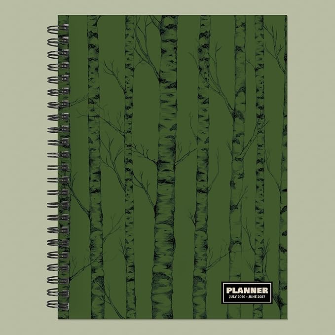 TF Publishing July 2026 - June 2027 Green Forest Medium Weekly Monthly Planner - 12 Month Academic Planner 2026-2027 with Durable Cover, Thick Uncoated Paper and Planning Stickers - 6.5 x 8in