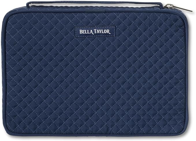Bella Taylor Small Bible Cover for Women - Quilted Cotton Bible Case for 6 x 9 inch Books - Solid Navy