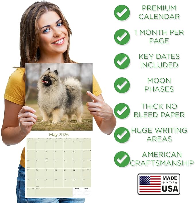 Keeshond Calendar 2026 by MegaCalendars – Monthly Dog Breed Wall Calendar, Made in USA