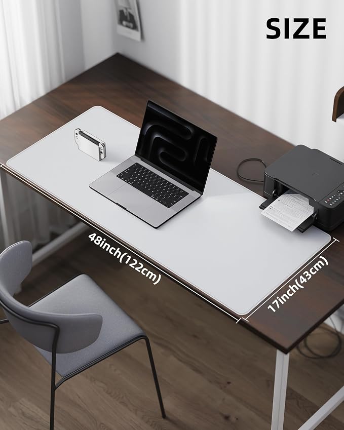 AFIING Large Desk Mat 55" x 24" - PU Leather Desk Pad Protector, Waterproof Non-Slip Extended Mouse Pad for Office Desk, Keyboard, Laptop and Home Workspace (Ivory White)