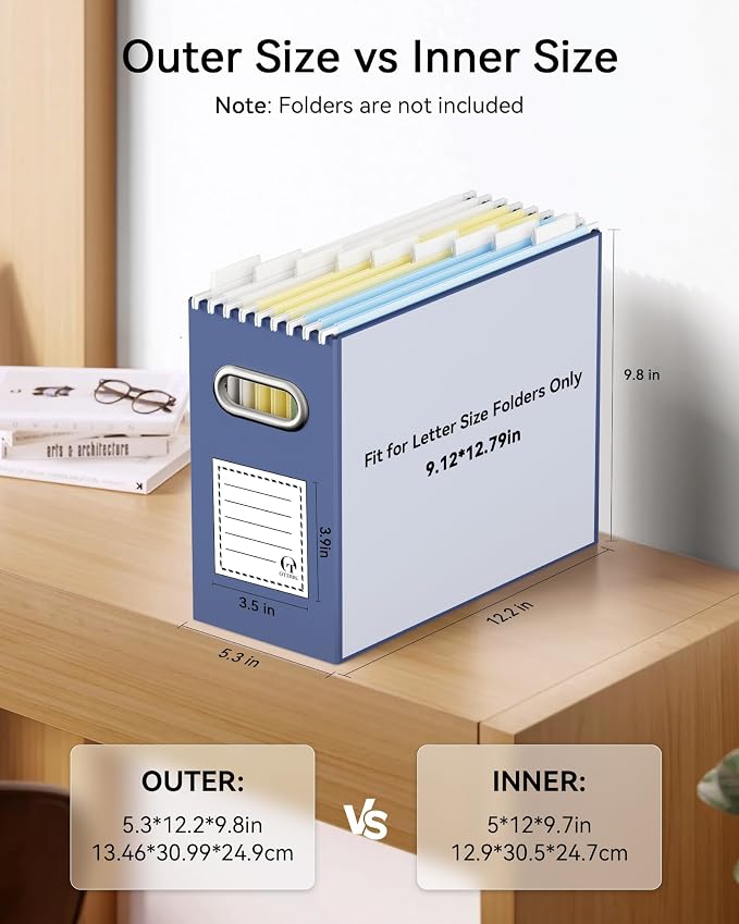 Oterri File Organizer Box, Portable Collapsible Cardboard File Folder Organizer with Handle for Letter Size Hanging Files, Document Storage Box for Home Office & Classroom (4 Packs,Assorted Colors)