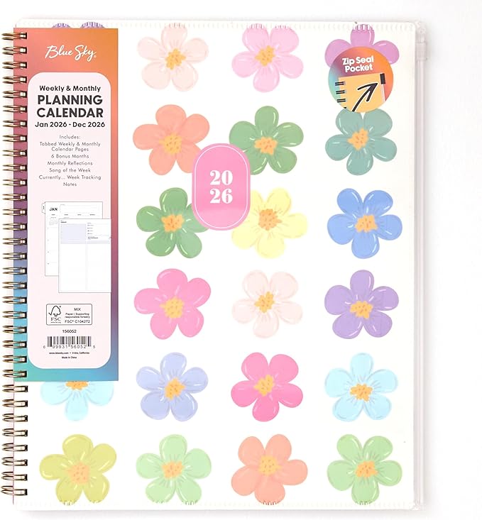 Blue Sky Gen Z 2026 Weekly and Monthly Planner Calendar, January 2026 - December 2026, 8.5" x 11", Flexible Cover With Zip Pouch, Durable Twin Wire Binding, Laminated Tabs, Storage Pocket, Capri