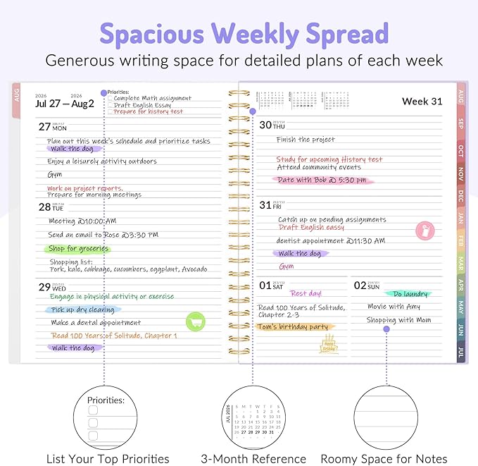Aug 2026 - Dec 2027 Planner, Forvencer 17 Month Academic Planner 2026-2027, 8.5" x 11", Calendar Planner Weekly and Monthly, Daily Agenda Book, School Supplies for Student Teacher, A4, Navy Blue
