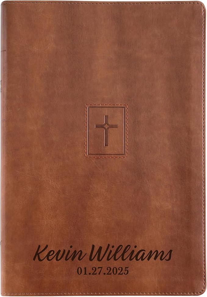 Personalized NIV Thinline Holy Bible Faux Leather Large Print Size | Custom with Name, Date or Text | Gift for Christian & Religious Celebrations | Brown